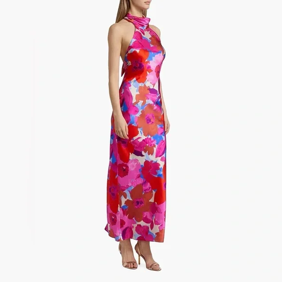 Ramy Brook Tatiana Floral Stretch Silk Halter Gown - Picture 5 of 13